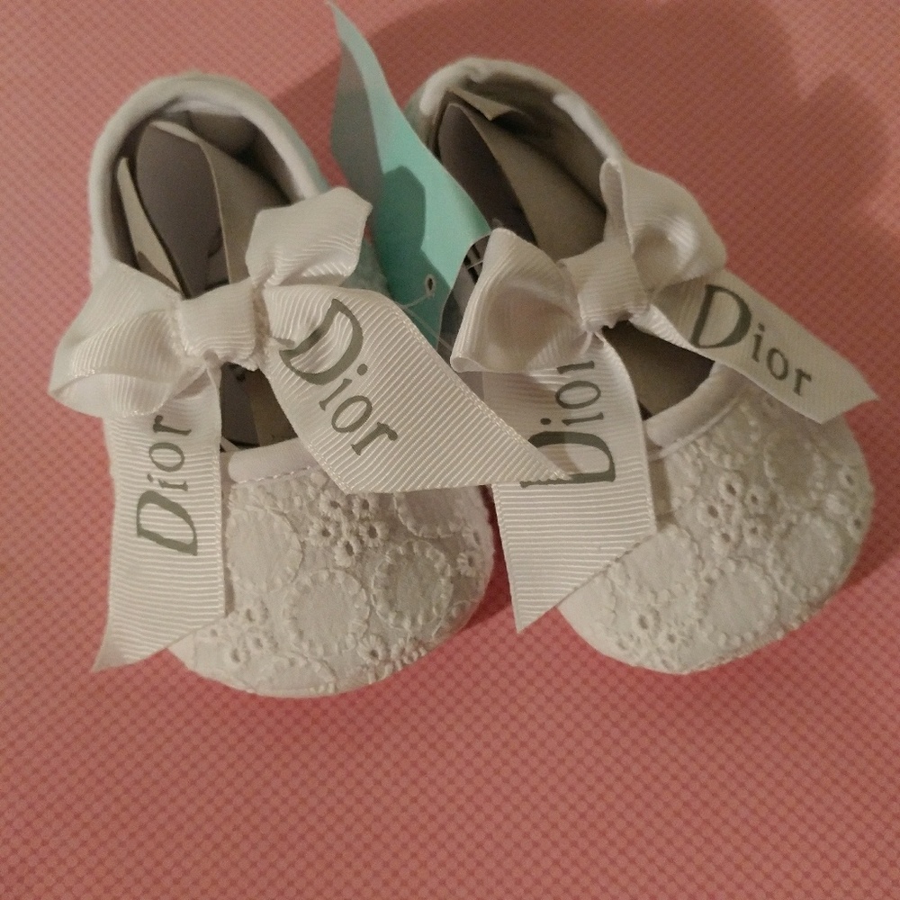 Baby Girl's Dior White Lace Ballet Flats Sz 1 NWT
